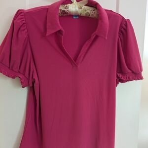 CeCe Vibrant Pink Puff Sleeve Blouse